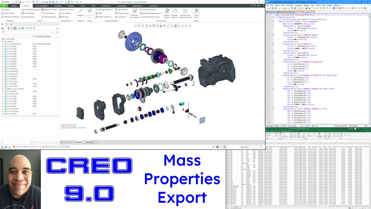 Creo Parametric 9.0 - Mass Properties Export to XML and CSV