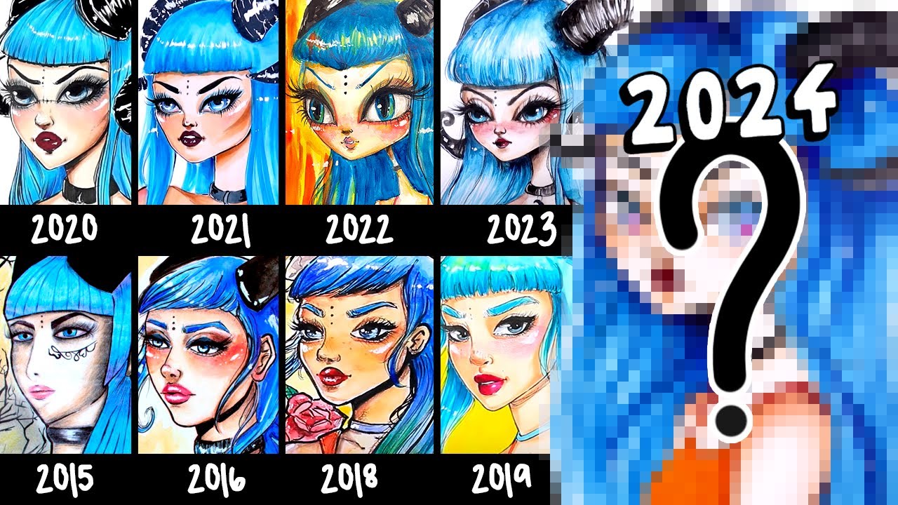 REDESENHANDO A GAROTA DE CABELO AZUL E CHIFRES MAIS UM ANO SEGUIDO!