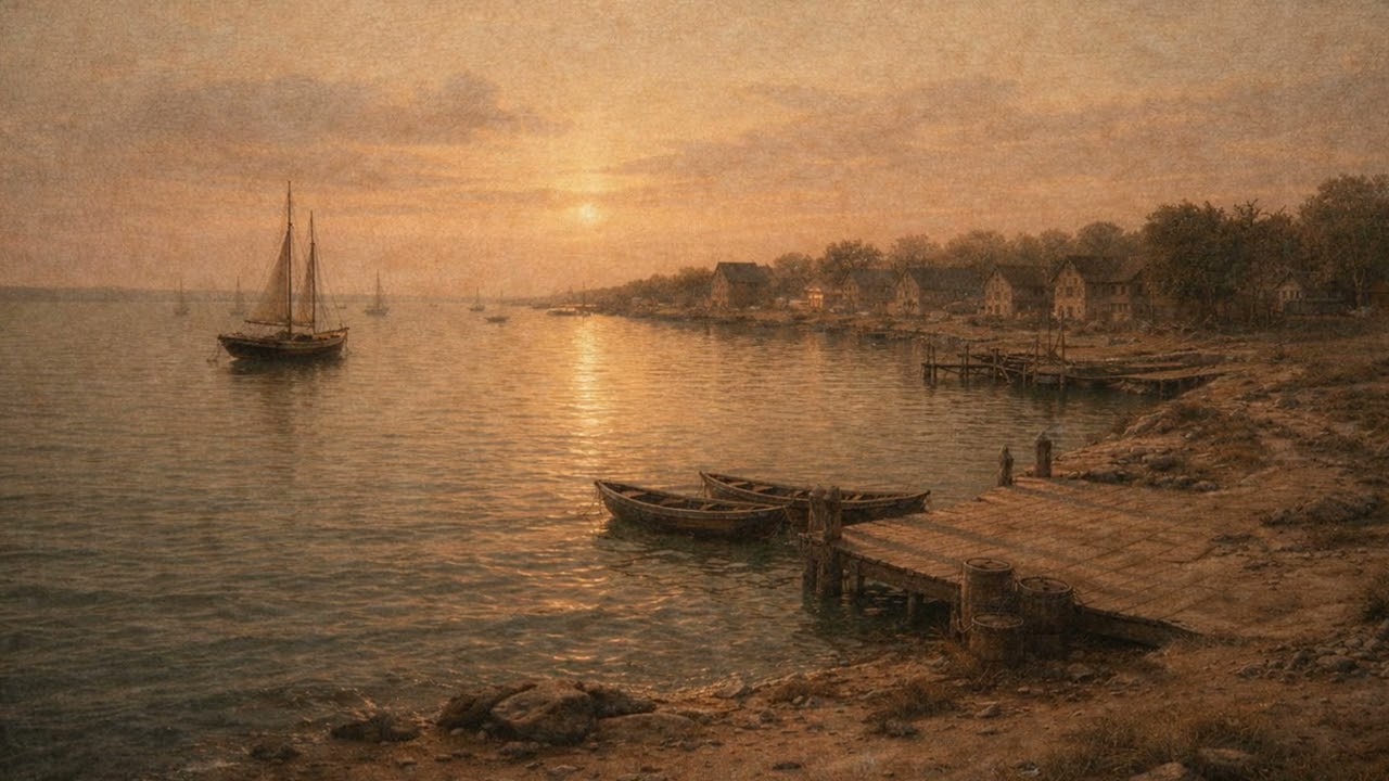 Quiet Coastal Harbor at Sunset | Warm Ambient Background (No Music)
