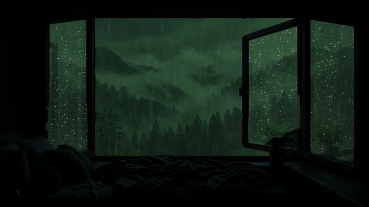 Rainy Night by the Bedroom Window 🌧️ Cozy Warm Atmosphere for Deep Sleep & Relaxation