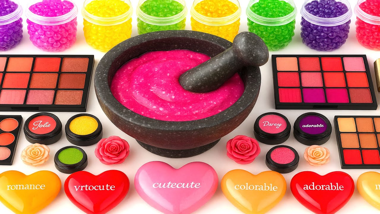 Satisfying Video How To Make Rainbow Eyeshadow Slime Mixing Glitter Makeup Cosmetics