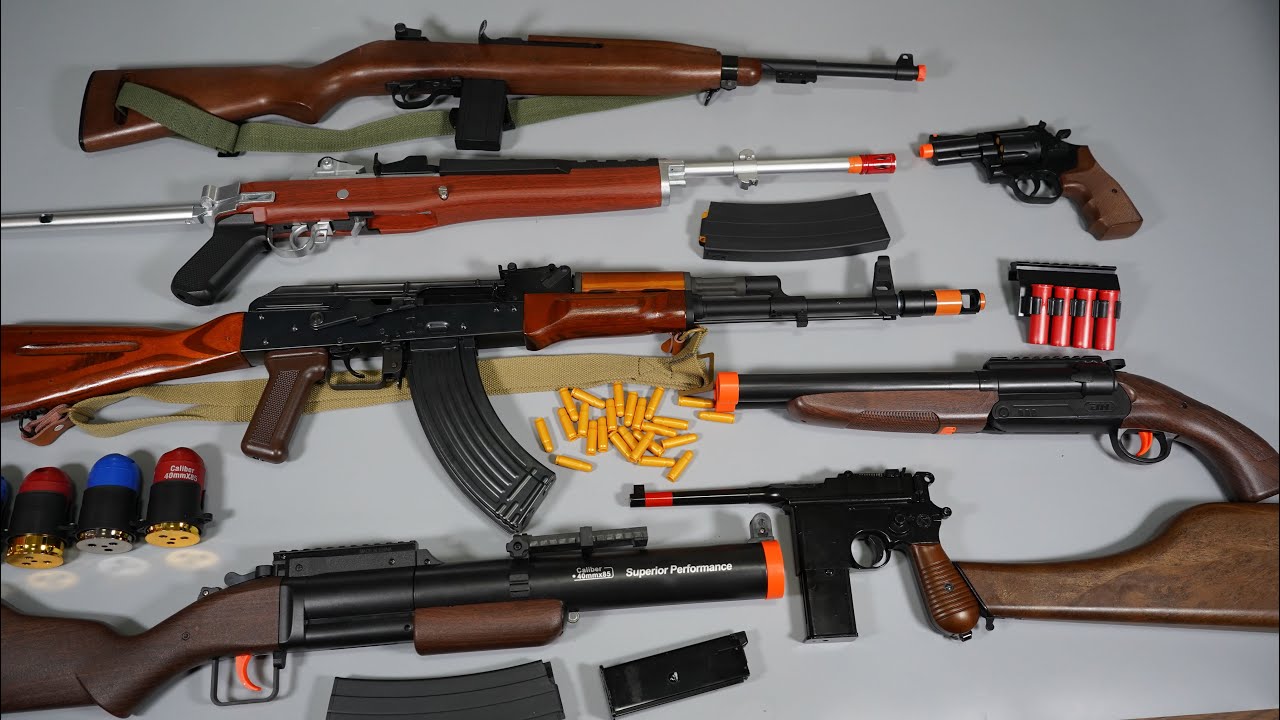 AK47 and Wood Shell ejecting Toy Gun Airsoft Grenade Launcher Nerf Gun -Realistic Toy Gun Collection