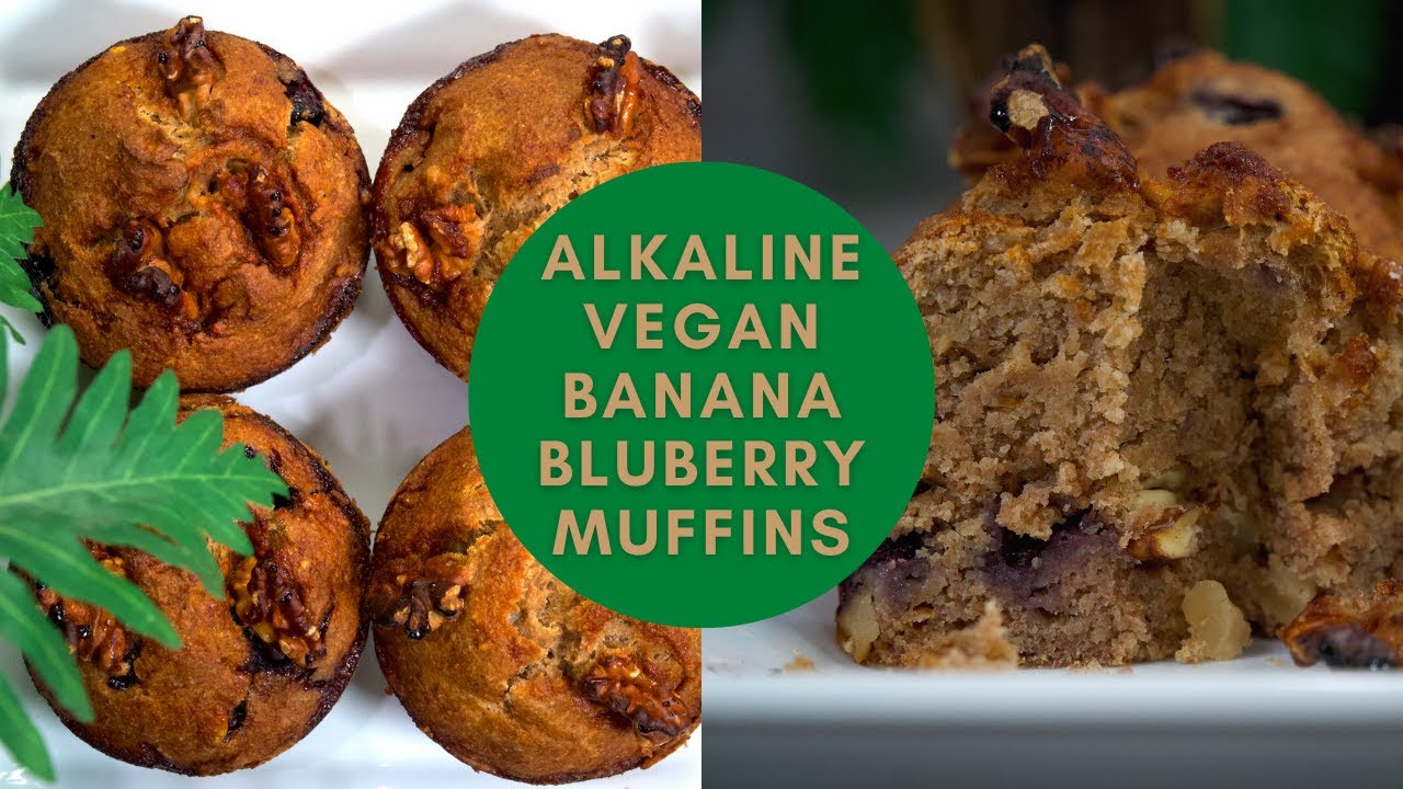 Alkaline Vegan Banana Blueberry & Walnut Muffins - Easy Vegan Banana Muffins- Egg free Muffins 🧁