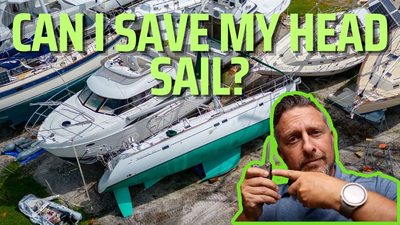 Episode 10 - I remove the headsail from the broken Furler.  Hurricane Ian sail boat restoration