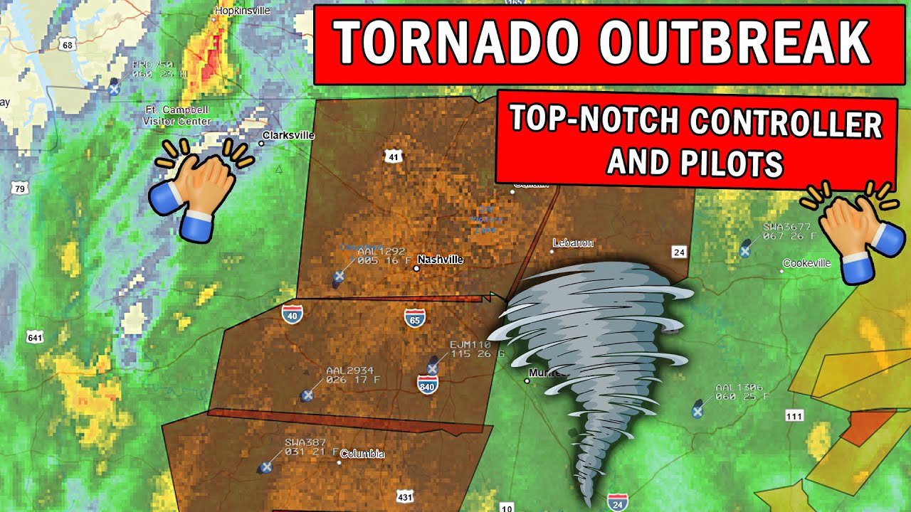 Massive Tornado Outbreak at Nashville | IMPRESSIVE CONTROLLER AND PILOTS!
