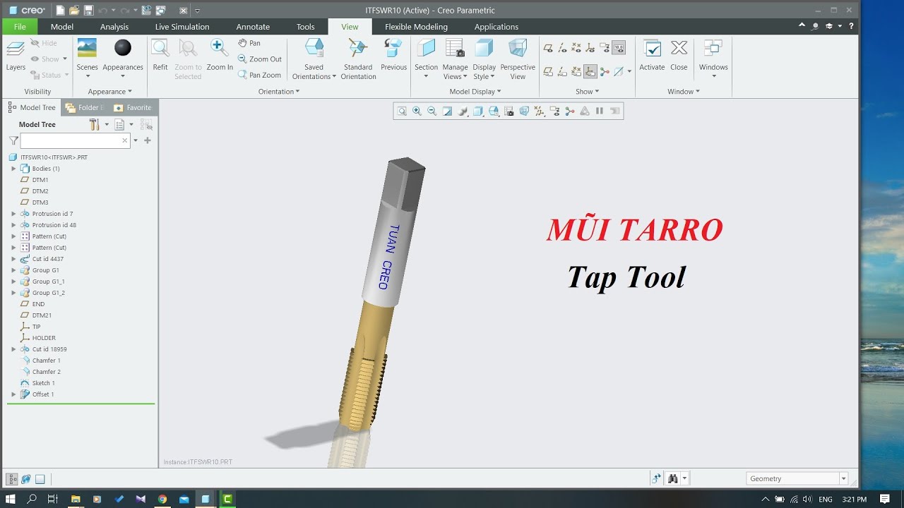 [CREO TUẤN NGUYỄN]  Part Tutorial - Bài 16: Thiết kế Mũi Tarro (Tap Tool) trên Creo Parametric.