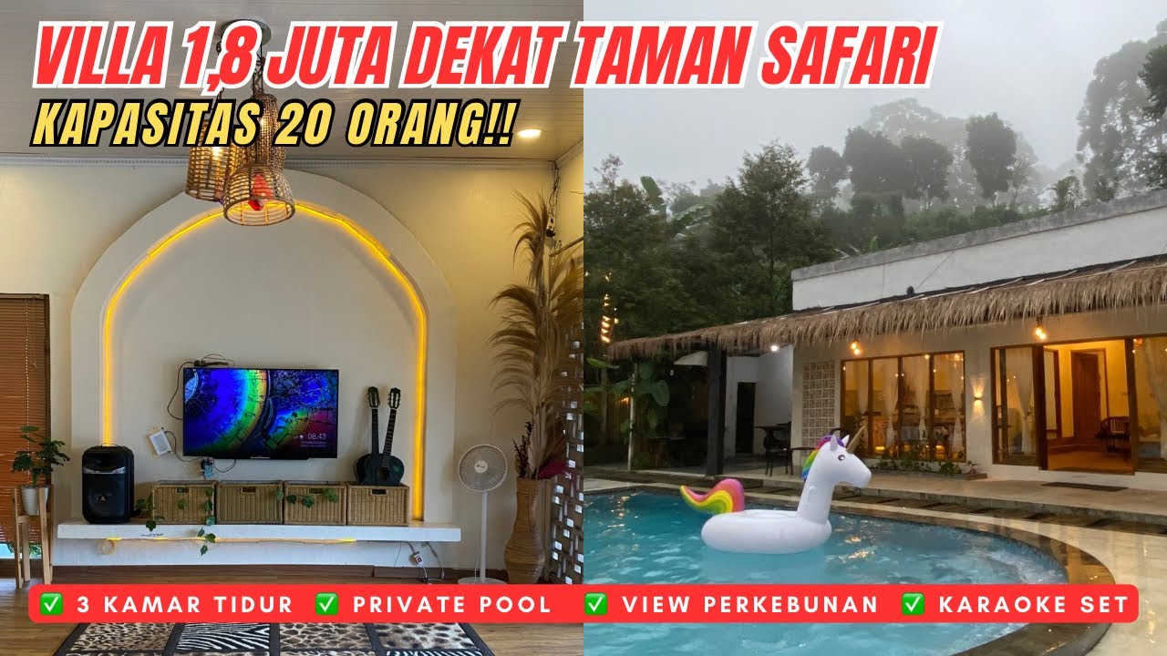 VILLA 1 JUTAAN DI PUNCAK DEKAT TAMAN SAFARI‼️Kapasitas 20 orang | 3 kamar | Infinity Pool | Karaoke