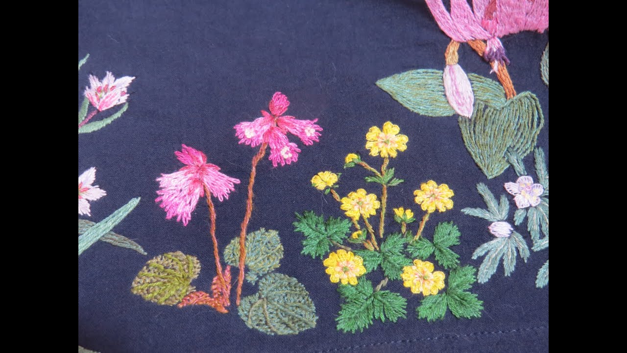 「春の山野草刺繍ワンピース」前身ごろ　花サイズ№2　“Spring Wildflower Dress”Front panel　flower size　№２