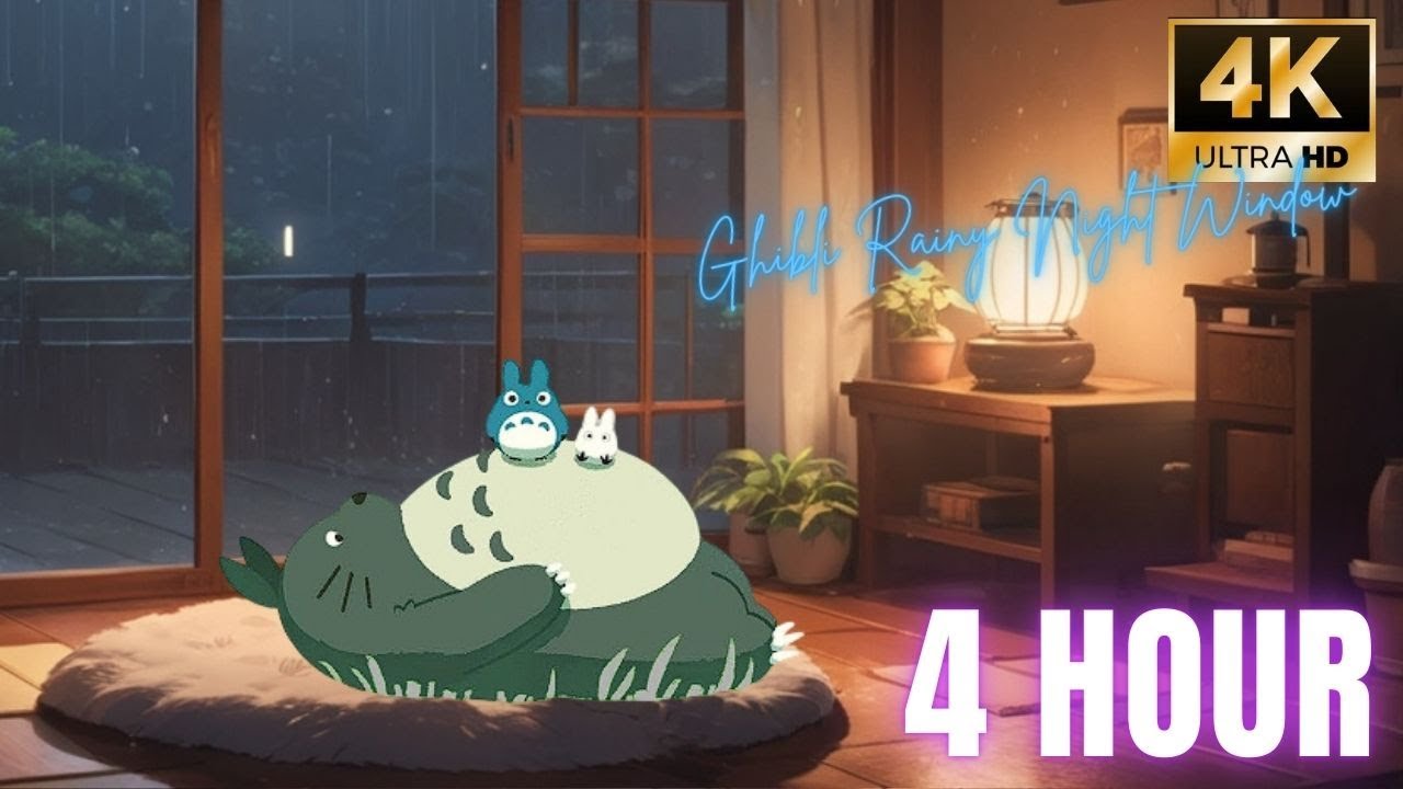 Ghibli Rainy Night Window – 4 Hours of Cozy Japanese Ambience for Deep Sleep