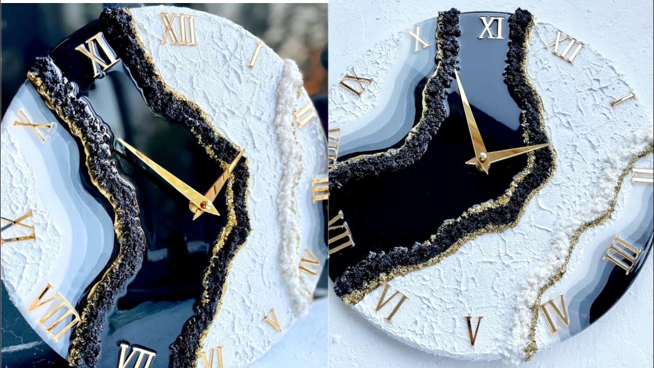 DIY unique resin textured wall clock.Black and white.Epoxy resin wall clock tutorial#resinclock#art