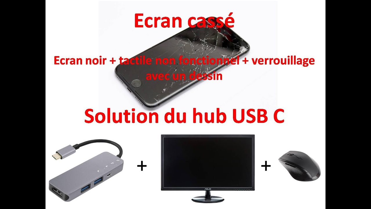 Tuto : Récupérer données téléphone écran cassé. Solution hub USB C. Ecran et tactile HS.