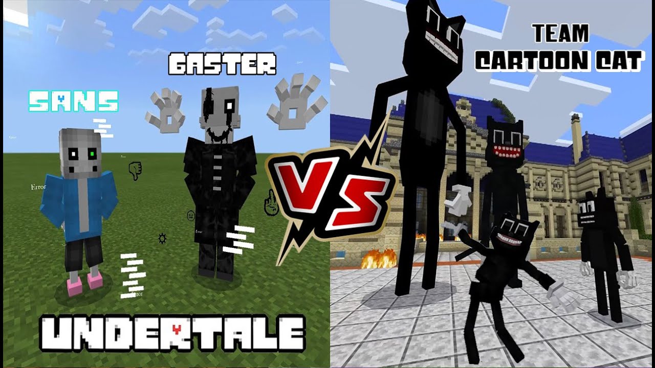 Team Undertale (Sans and Gaster) VS Team Cartoon Cat [Minecraft PE]