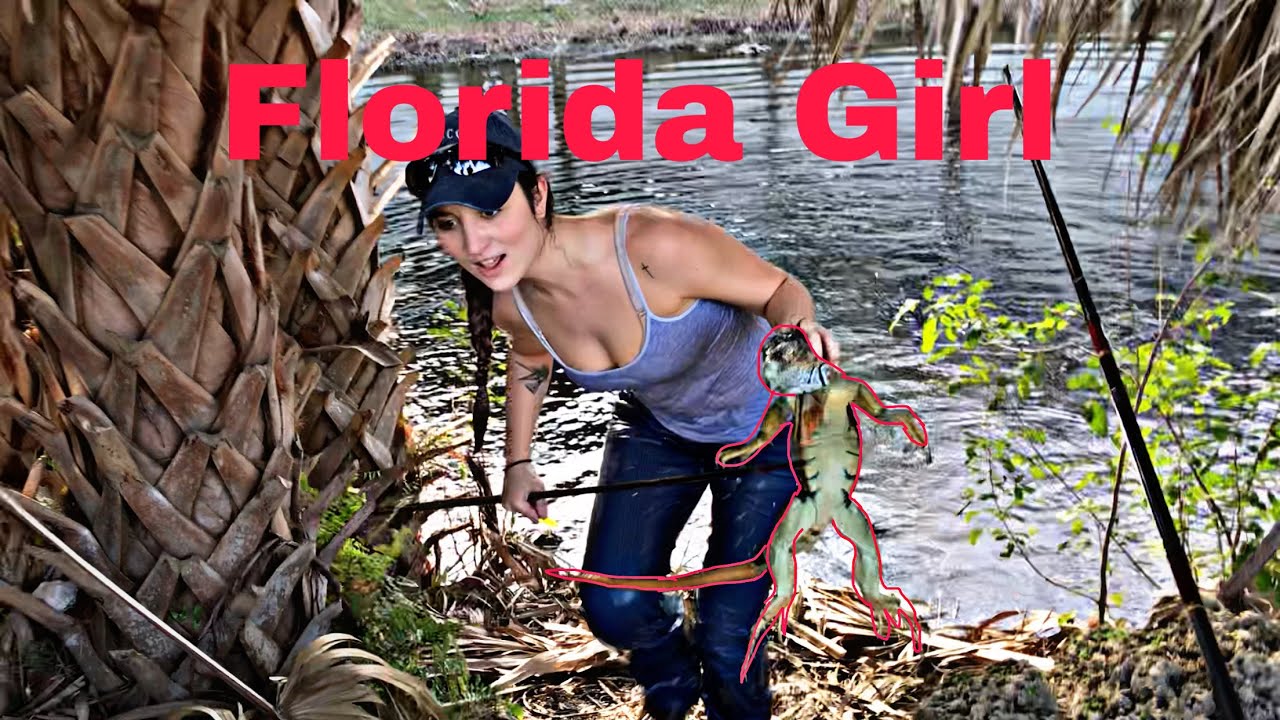 Florida Girl CLIMBS TREE then SWIMS after GIANT IGUANA!
