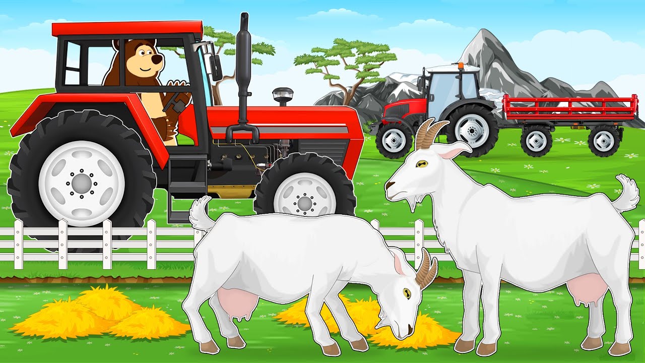 Farmer Hard Work on the Farm - Goat to the Field - Tractor Delivery of Animals to Cowshed | Vehicles