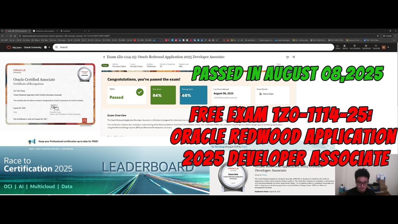 Free Exam 1Z0-1114-25: Oracle Redwood Application 2025 Developer Associate Passed 84% August 08,2025