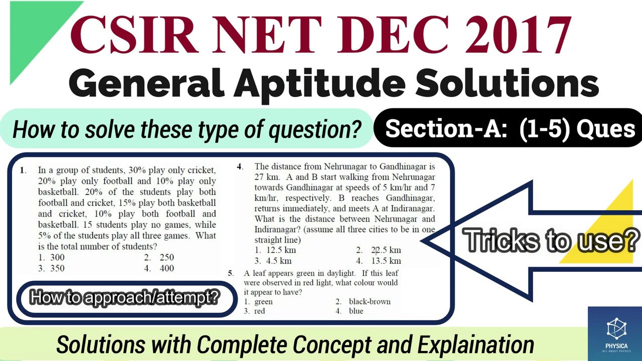 Solutions of General Aptitude(1-5) |CSIR NET DEC 2017 | Tricky Important ques |NTA Exam| Easy Method