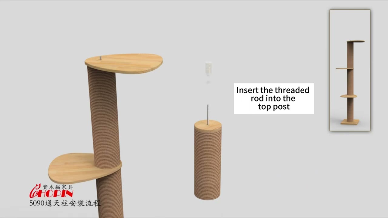 Curved Wood Floor to Ceiling Cat Climbing Tree Assembly Tutorial😽