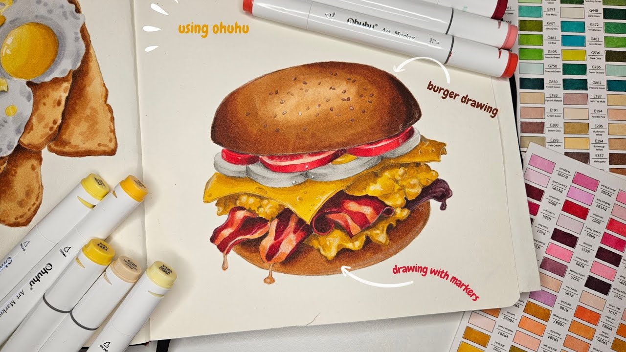 drawing burger with markers 🍔⚡️ how to draw with markers | let's draw together ♡