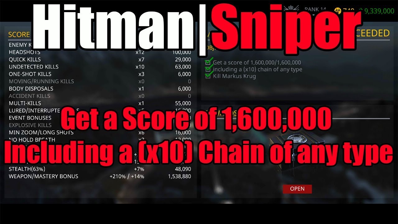 Hitman Sniper Get a Score of 1,600,000 Including a x10 Chain of any type. #hitman #hitmansniper