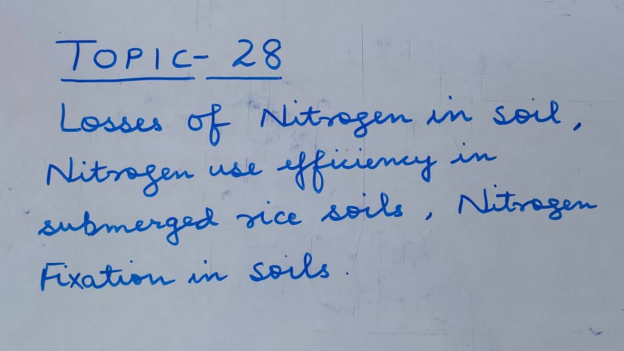 Topic - 28. Losses of nitrogen in soil, nitrogen use efficiency in submerged rice soils ,N Fixation.