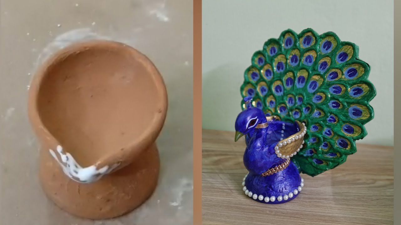 Peacock Diya Diwali Decor|| simple diya se bnaye sandar mor wale diye||
