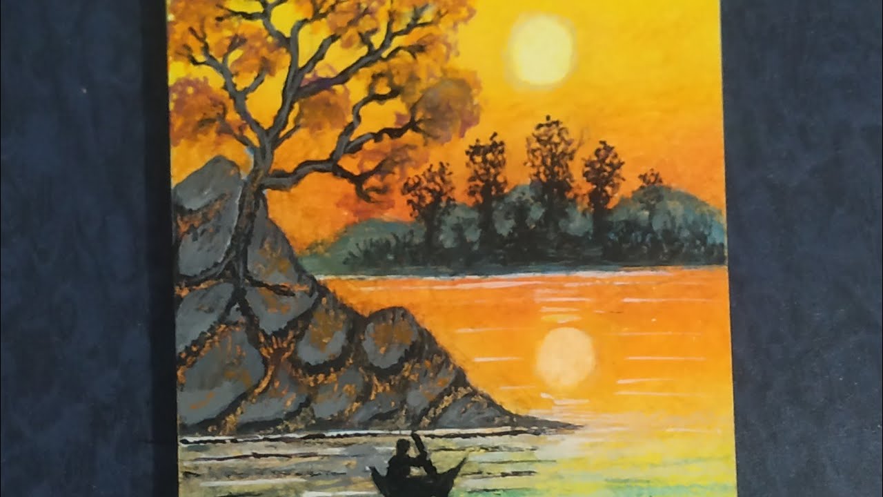 Beautiful Sunset Painting With Oil Pastels | Beautiful Scenery Drawing With Oil Pastels