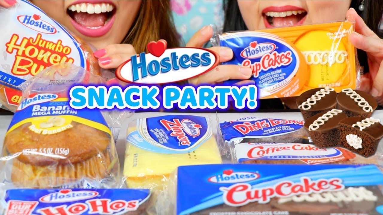 ASMR HOSTESS SNACK PARTY (CUPCAKES, JUMBO HONEY BUNS, ZINGERS) | Kim&Liz ASMR