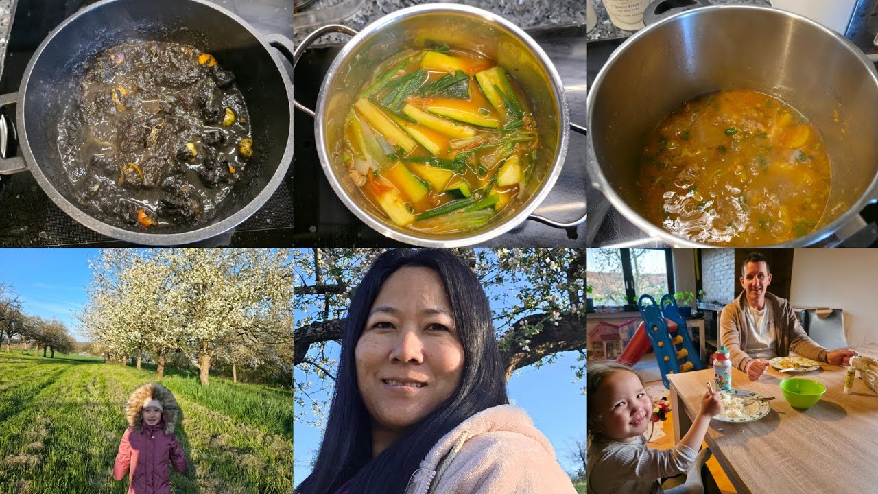 Cooking Lotha Naga famous black sesame curry|| A walk into the fruits fields||Family dinner.