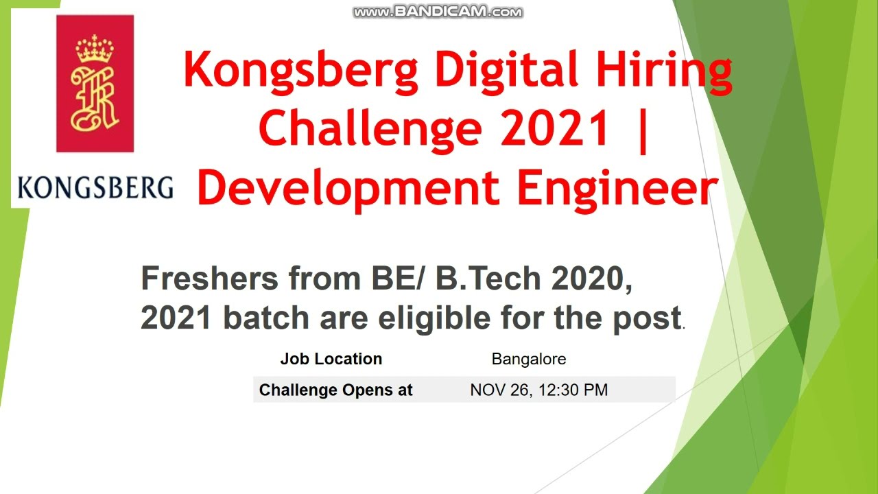Kongsberg Digital Hiring Challenge 2021 | Development Engineer |Freshers from BE/ B.Tech 2020, 2021
