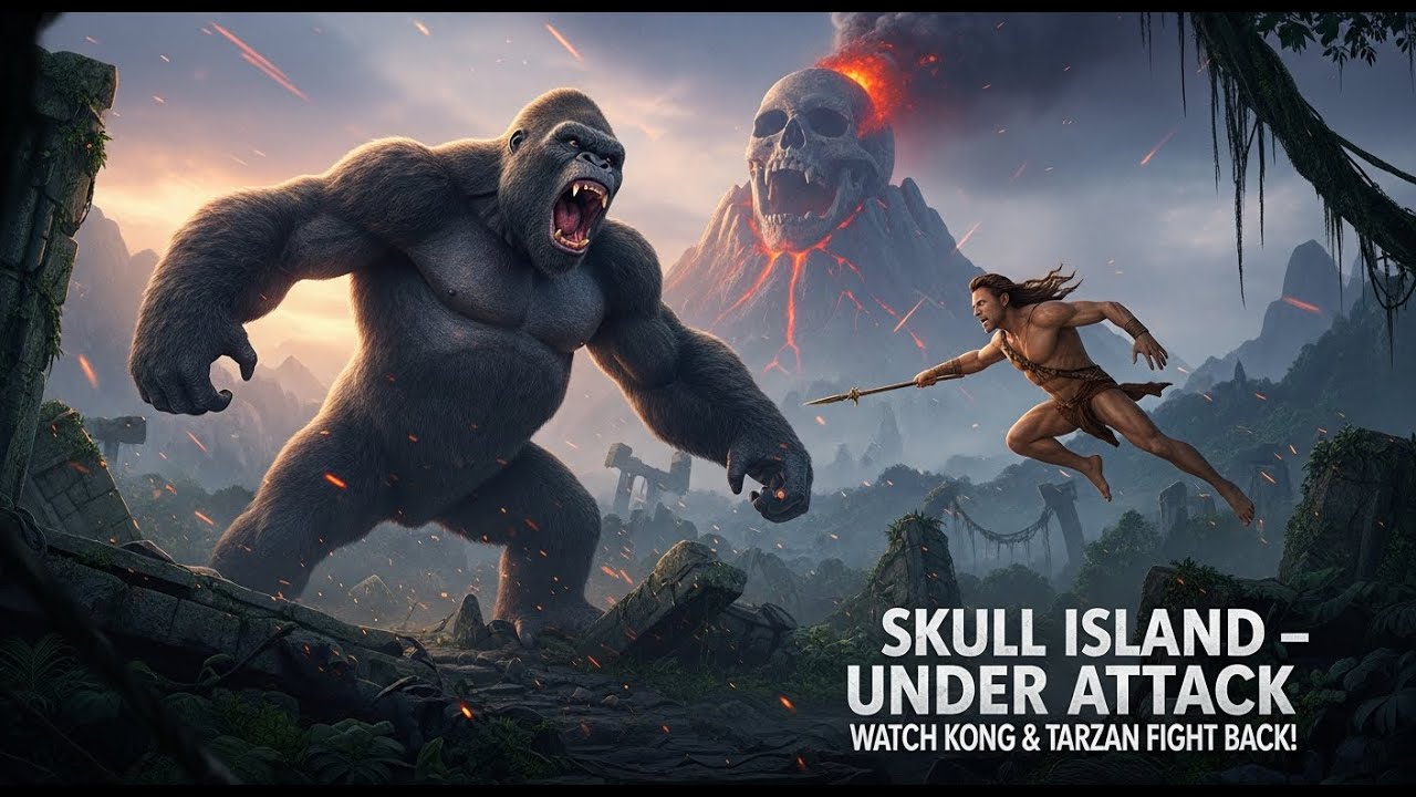 skull island under attack watch kong and tarzan fight back