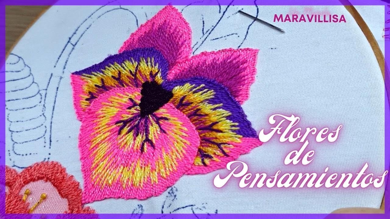 Cómo matizar FLORES de pensamientos (Bordado efecto realista) | Un Mundo Maravillisa