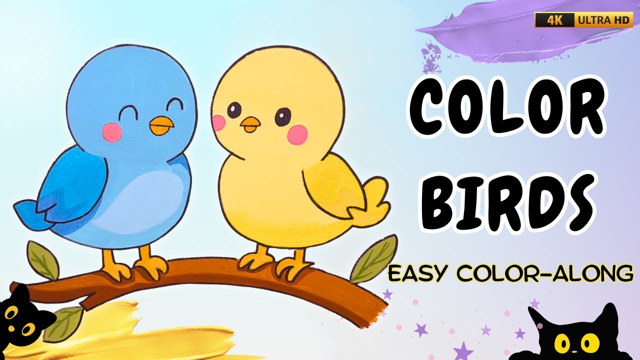How to Color Two Cute Birds | Easy Color-Along for Kids