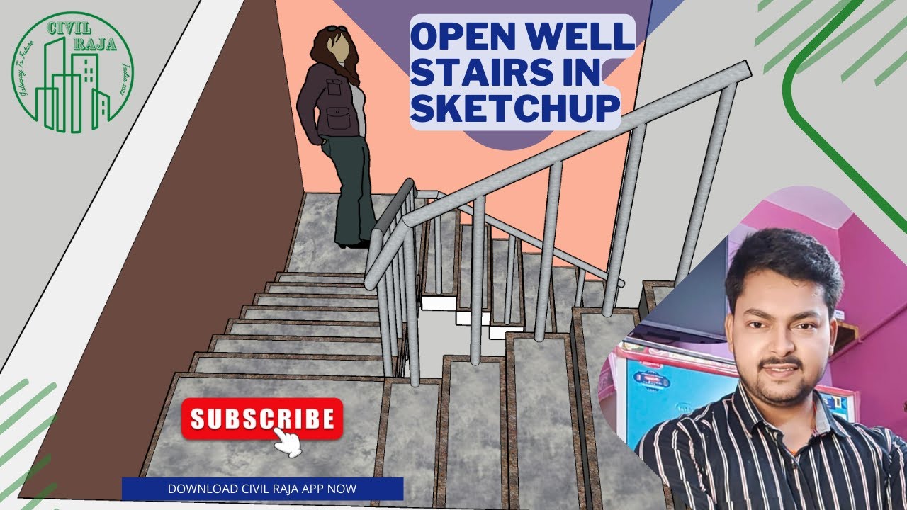 How to Make Stairs in SketchUp | U Shaped Staircase| Open Well Stair | Group & Component in SketchUP