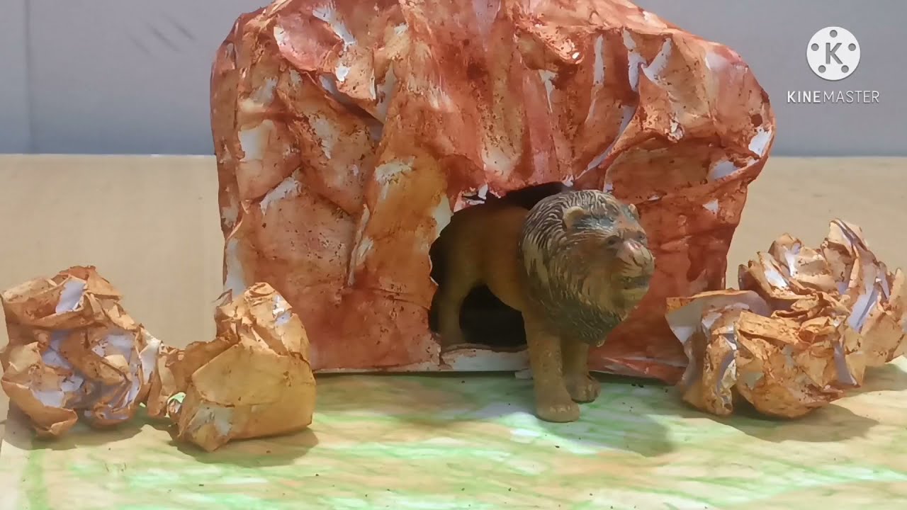 how to make easy lion cave paper craft at home