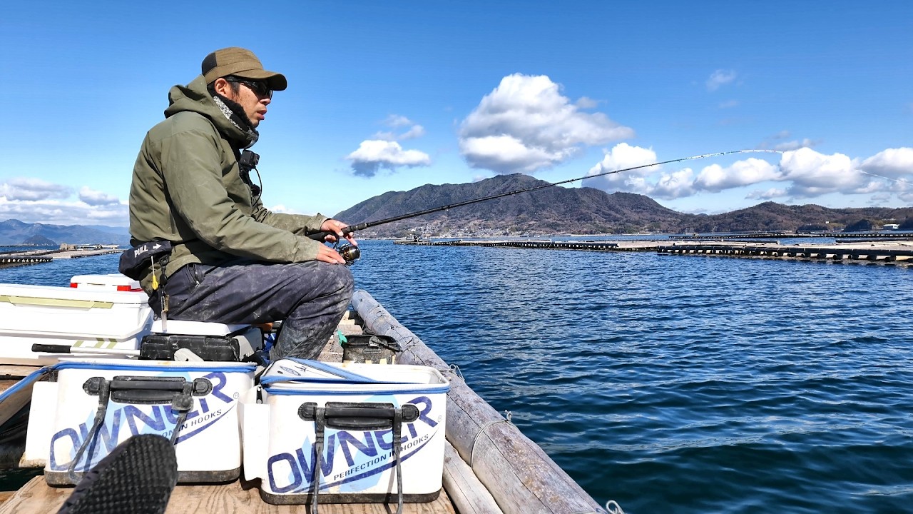 寒くなってからでも色んな魚が狙えるのがこの釣り！筏の上から牡蠣を落とすだけでこうなります…