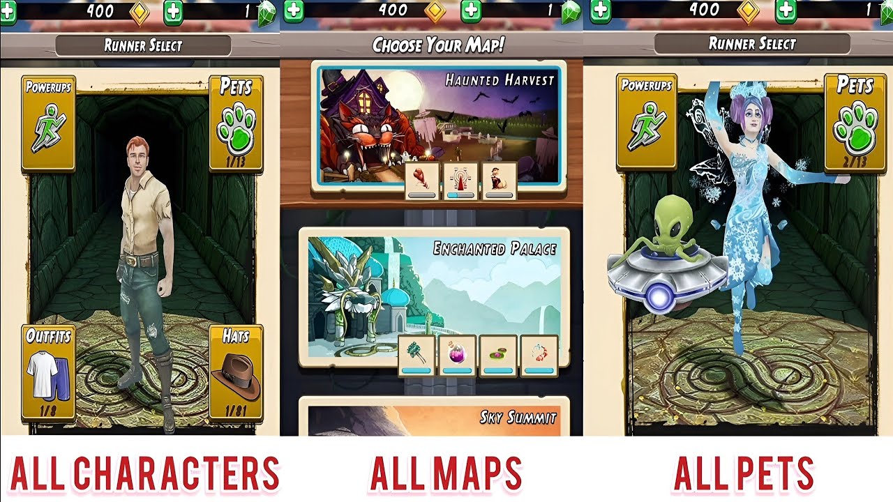 Temple Run 2 All Character Pets Artifacts Full Collection Showoff