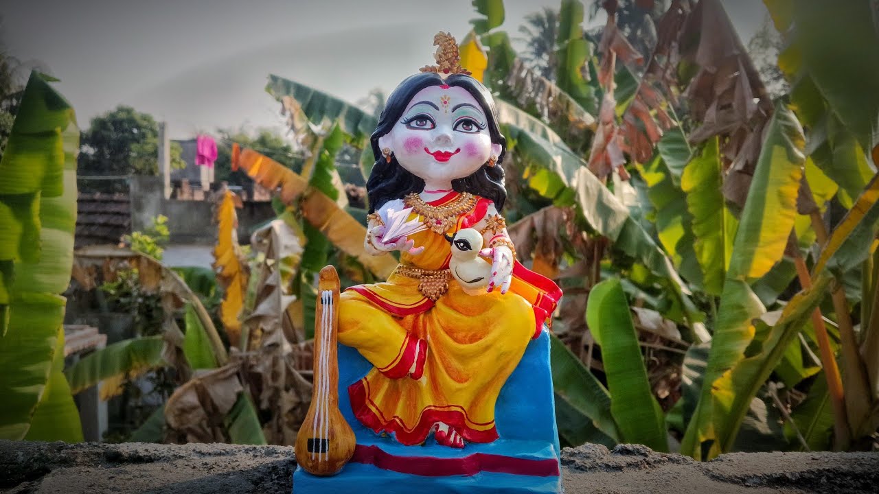 How to paint cute Saraswati step by step //কিউট সরস্বতী রং করা।।