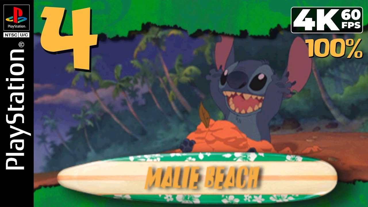 Disney's Lilo & Stitch (PS1) - 4K60 Walkthrough (100%) Part 4 - Malie Beach, Mertle! & Haleakala