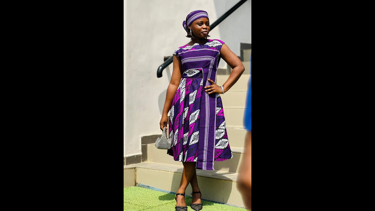 How I made a flare ankara gown with continous cap sleeve and Aso Oke design