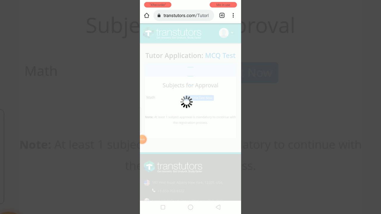 subject test on transtutor.  (math)