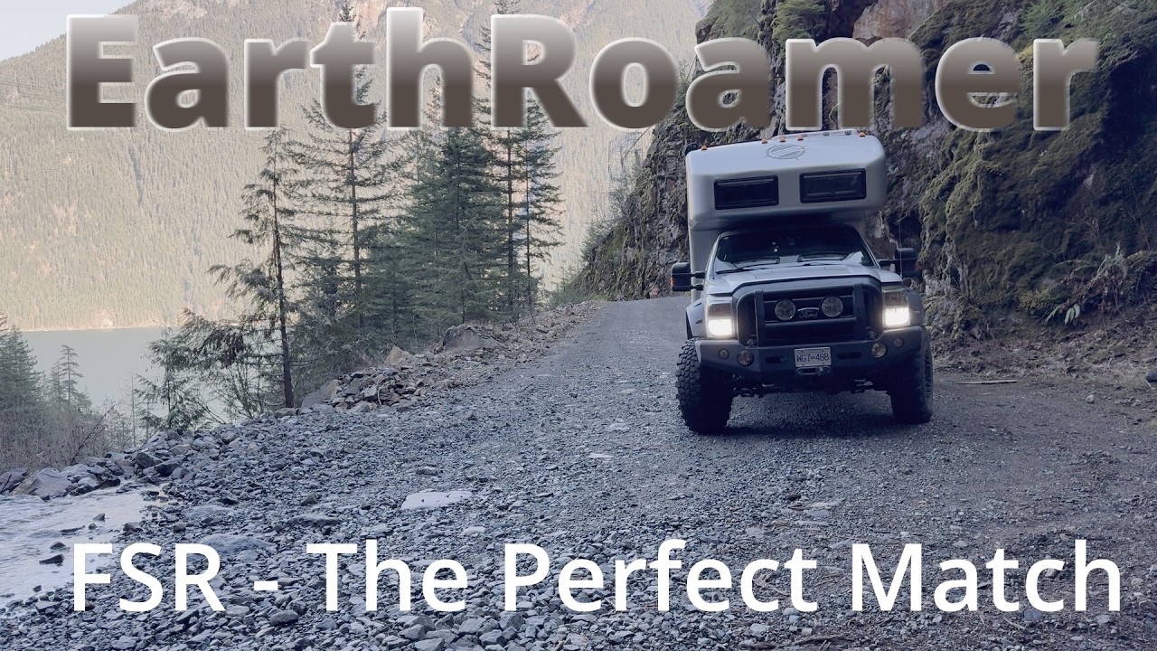 EarthRoamer Heads Down West Harrison Lake FSR. Perfect road for the EarthRoamer.