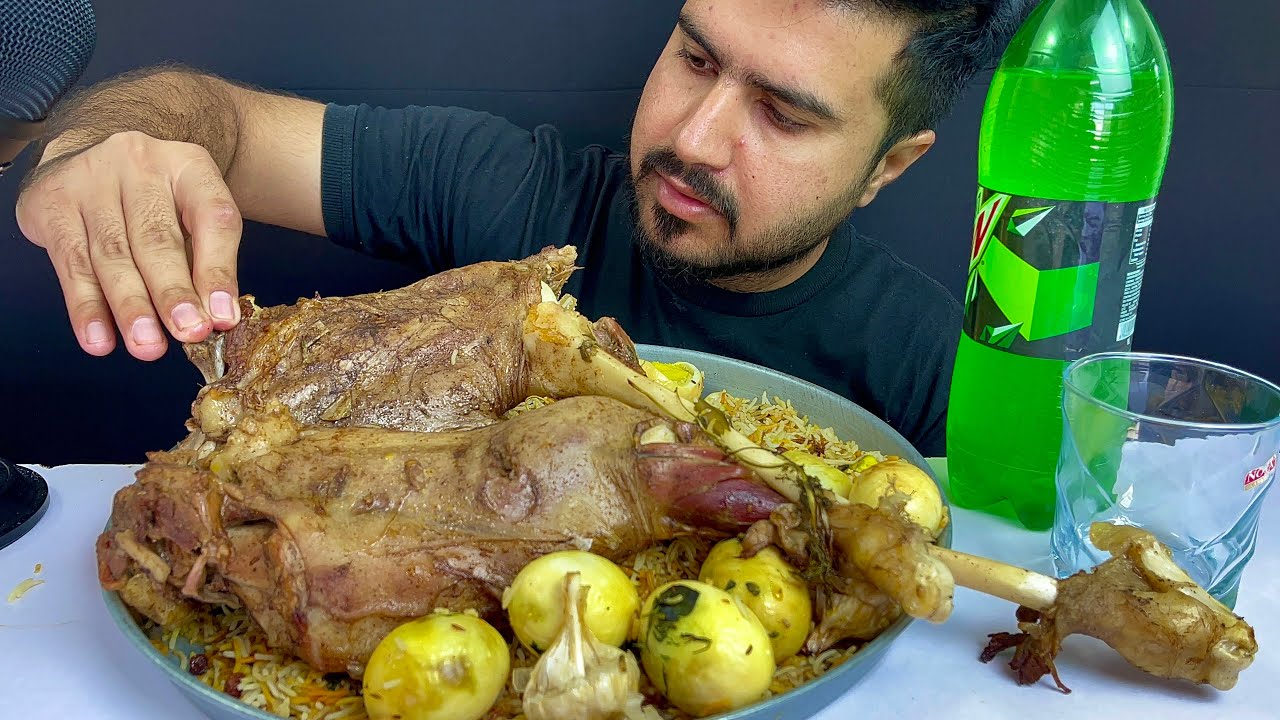ASMR: Eating Spicy 2 Mutton Tandoori Legs with Egg Biryani || Real Mukbang(No Talking)