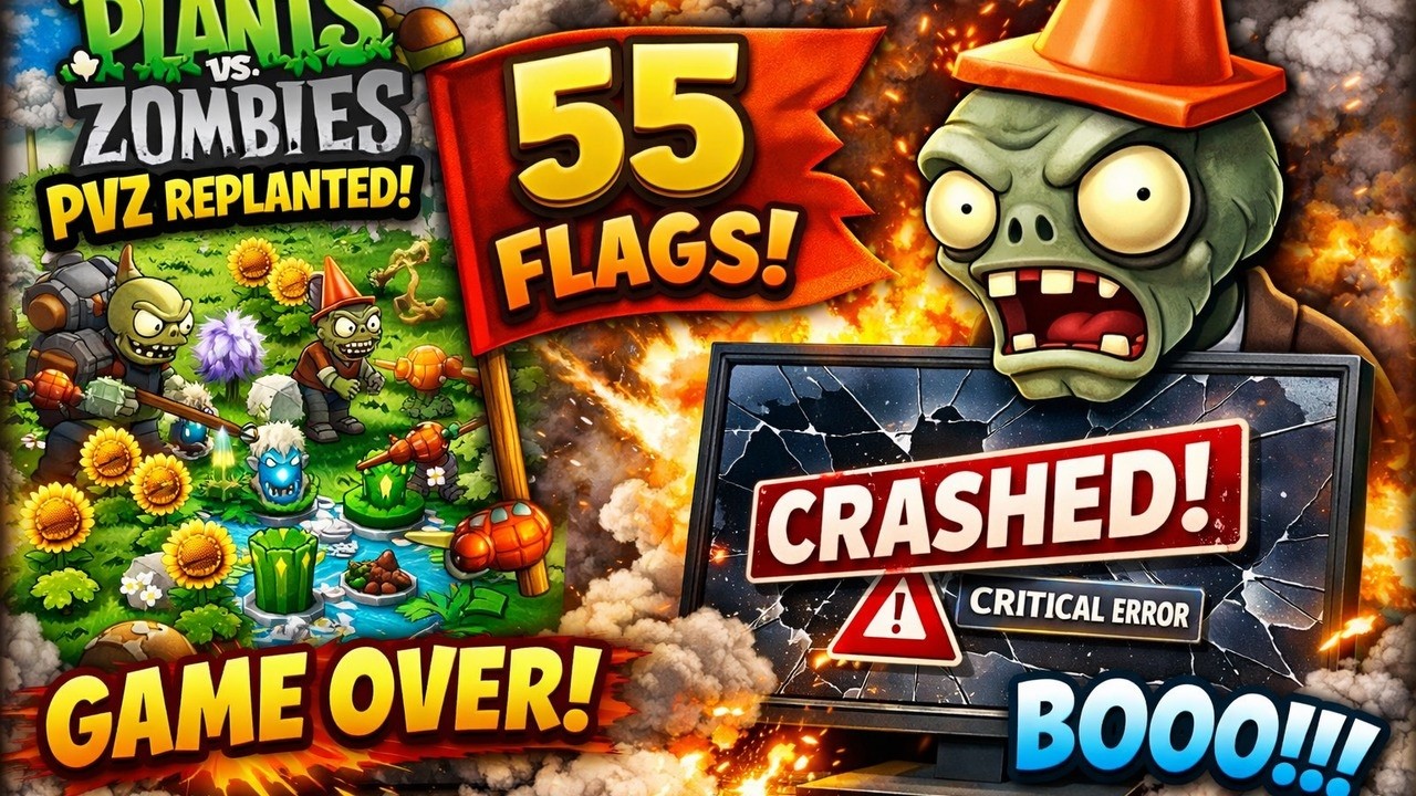 PVZ Replanted Endless Survival: Survived for 55 flags but PVZ crashed! BOoo!!!