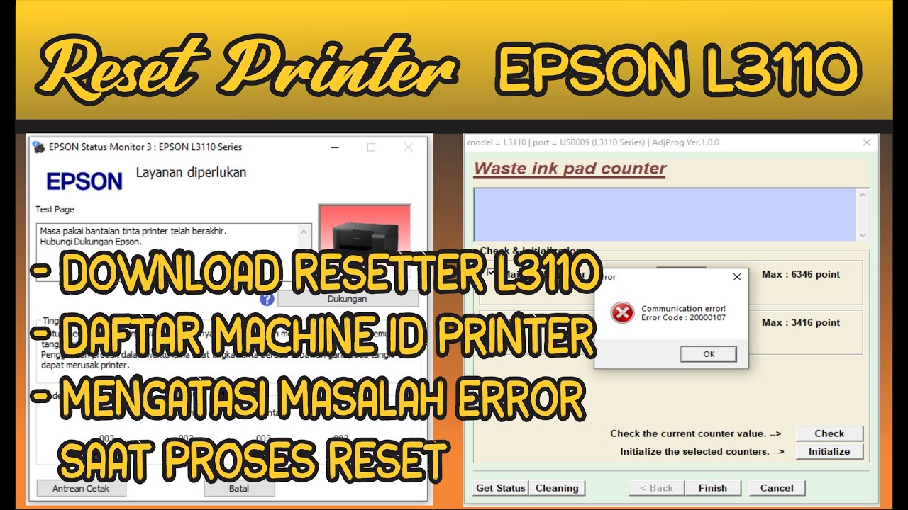 CARA RESET EPSON L3110 | DOWNLOAD SOFTWARE RESETTER | COMMUNICATION ERROR! | ERROR CODE