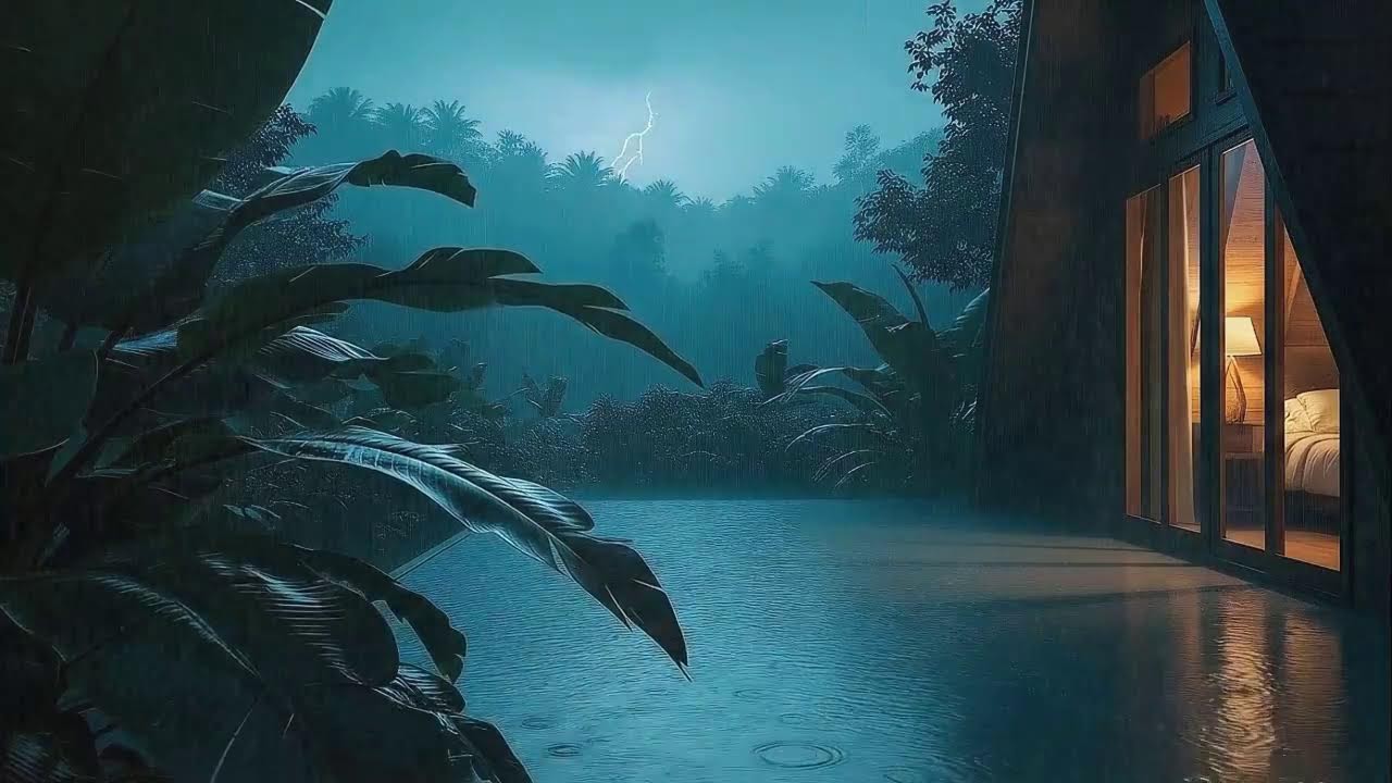 Rain With Low Thunder Frequencies From A Hidden Jungle Cabin 🌧️