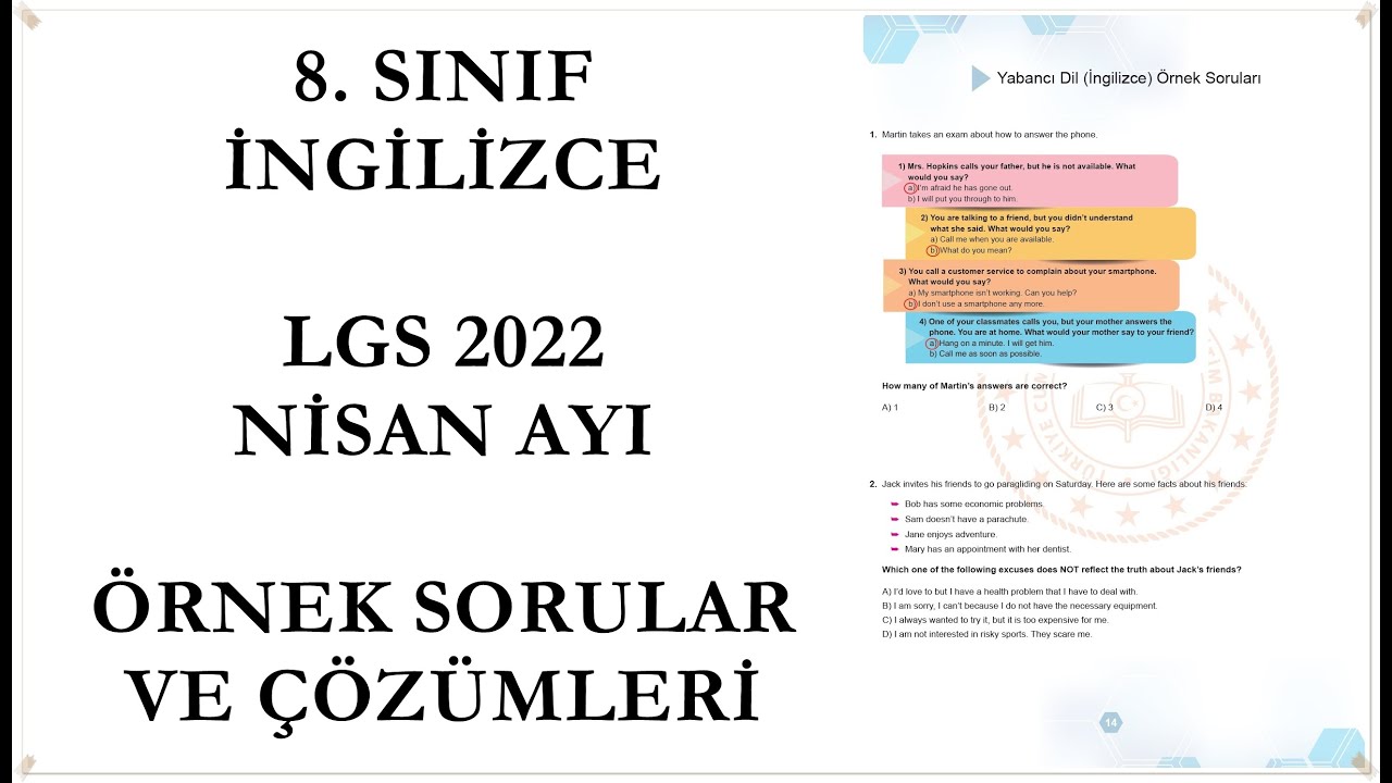 İngilizce, Nisan Ayı Örnek Soruların Çözümleri - 2022 LGS (8. Sınıf) #Lgs #İngilizce