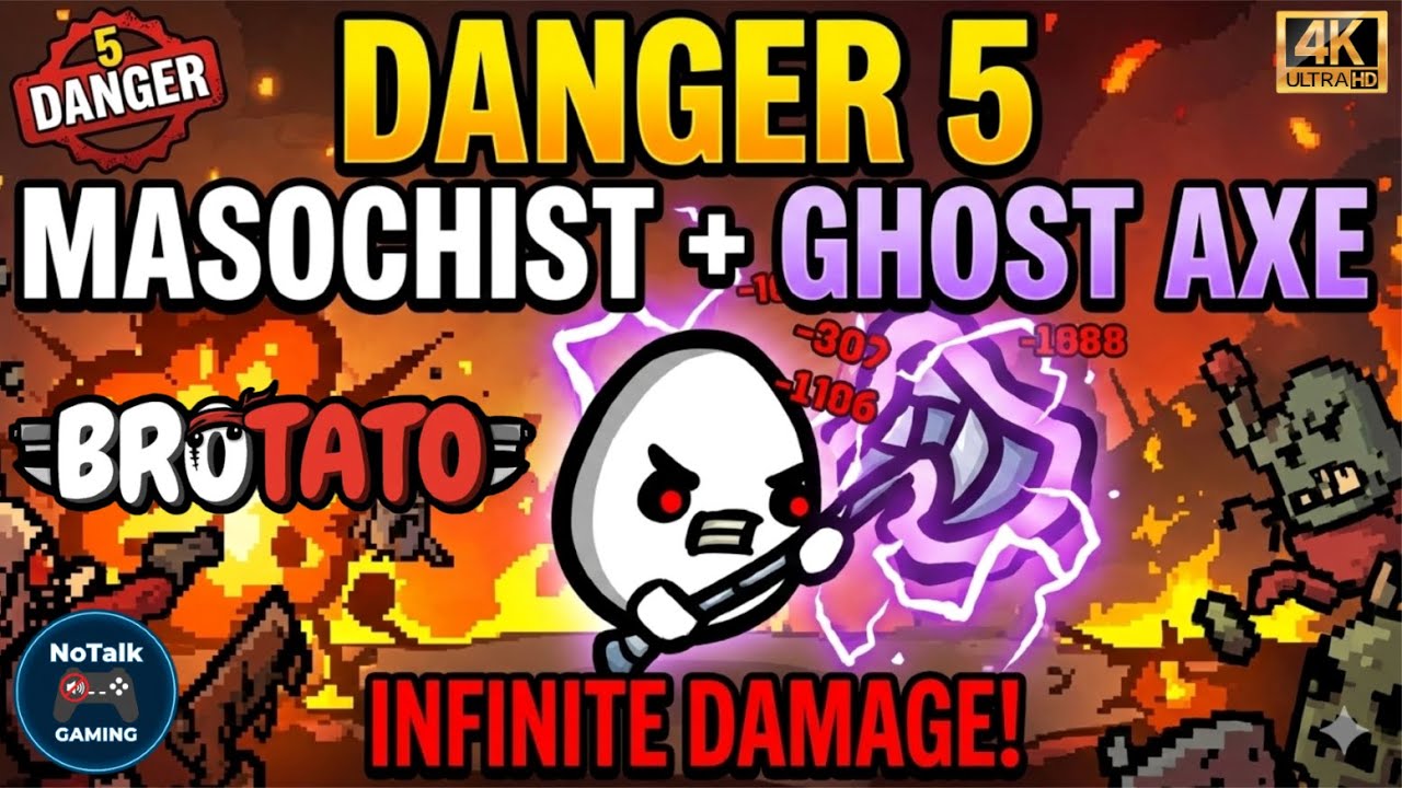 PAIN IS POWER! 🪓 Masochist + Ghost Axe Scaling Destroys Danger 5! | Brotato [4K]