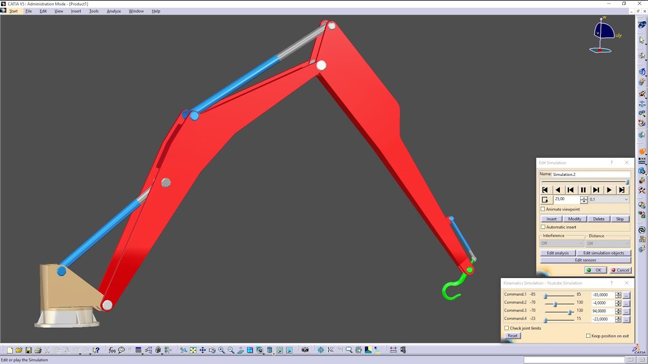 CATIA V5 - DMU KINEMATICS - HYDRAULIC ARM