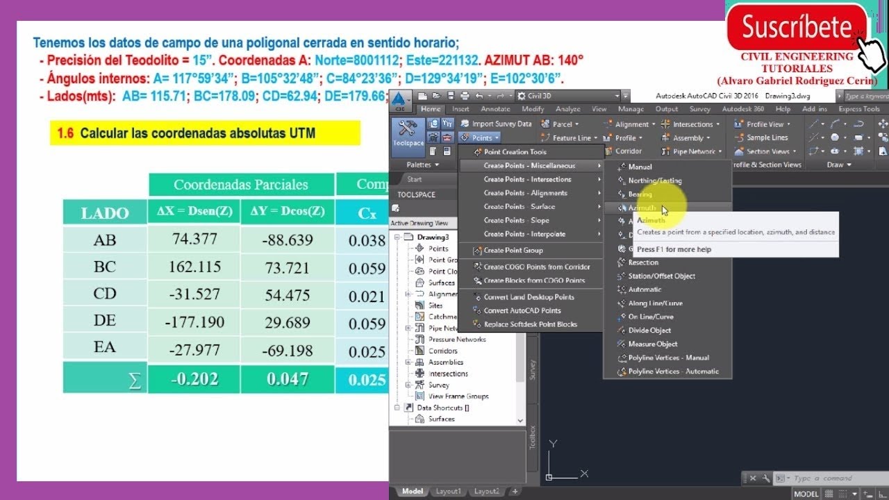 POLIGONAL CERRADA - Coordenadas UTM Y Gráfica de La Poligonal en AutoCAD Civil 3D(video#04)