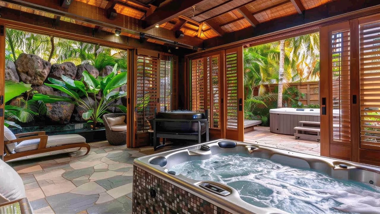 Luxury Tropical Indoor–Outdoor Spa | Modern Jacuzzi & Nature Design
